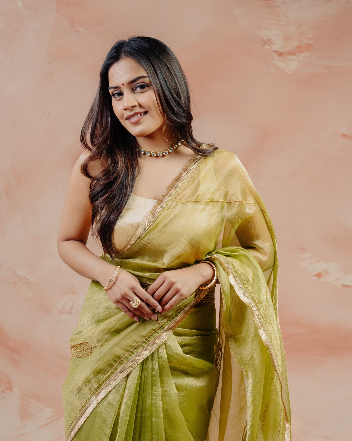 Green Crush Tissue Saree