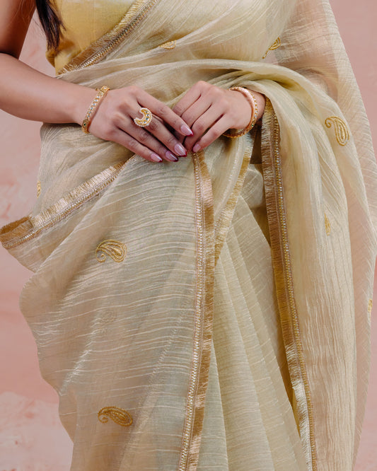 Ivory Crush Tissue Saree