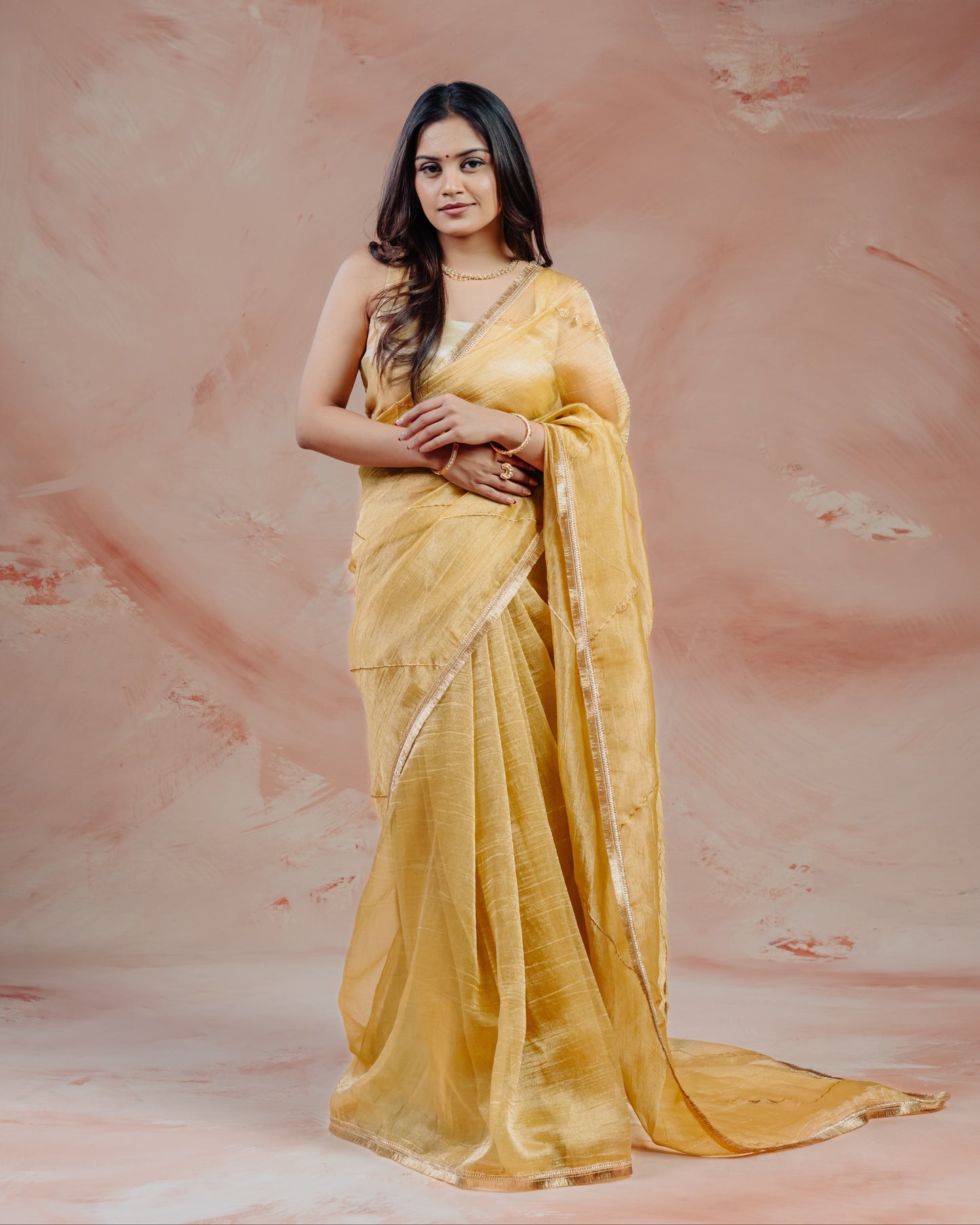 Yellow Crush Tissue Saree