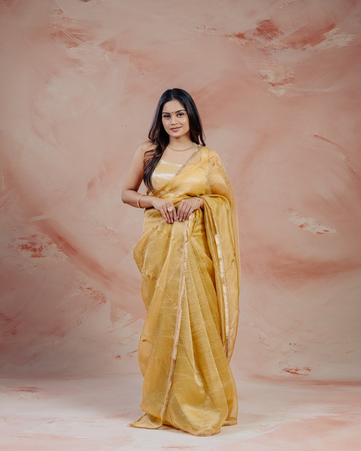 Yellow Crush Tissue Saree