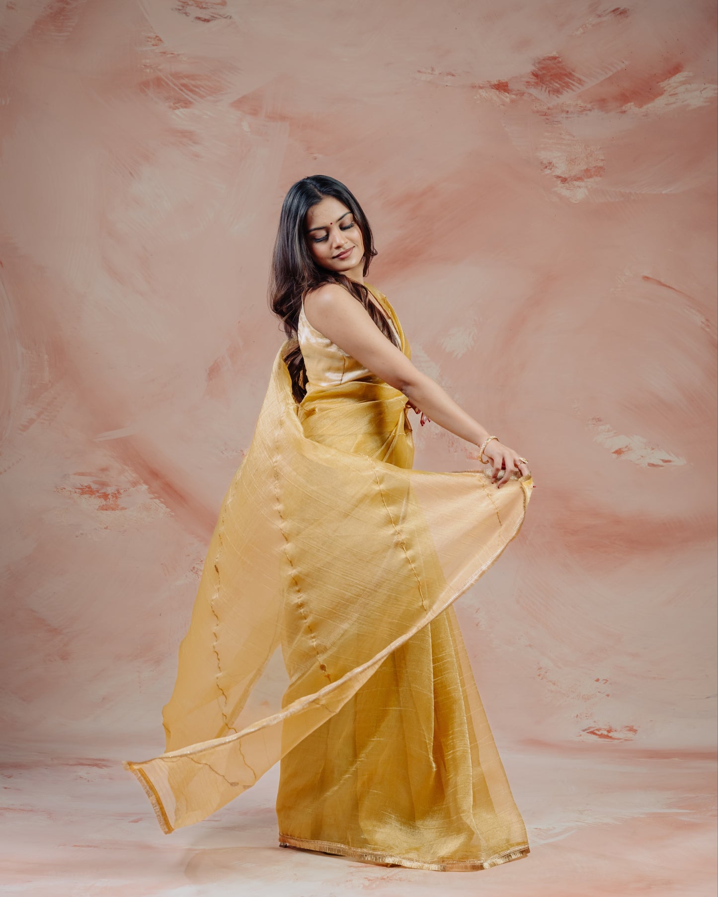 Yellow Crush Tissue Saree