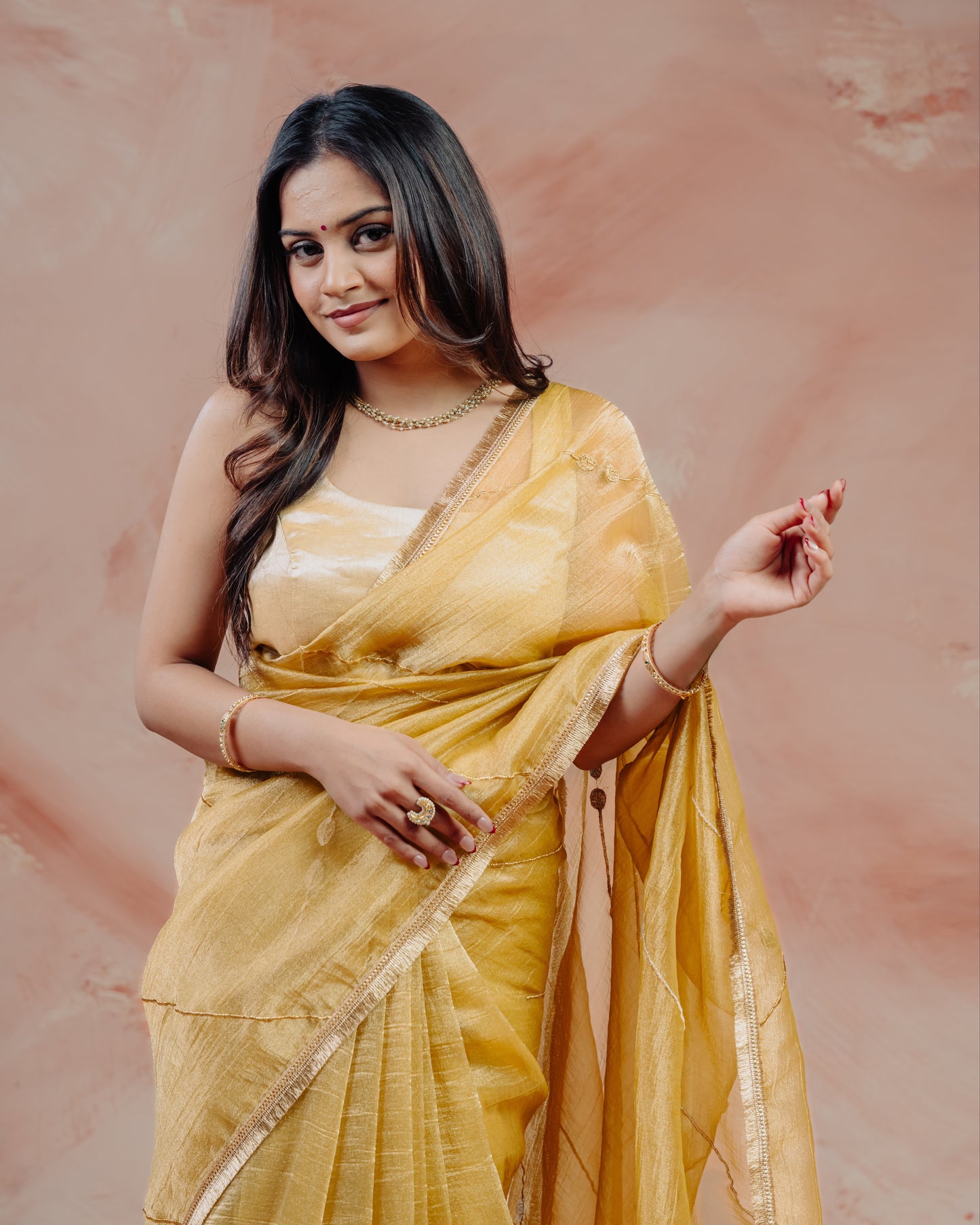 Yellow Crush Tissue Saree