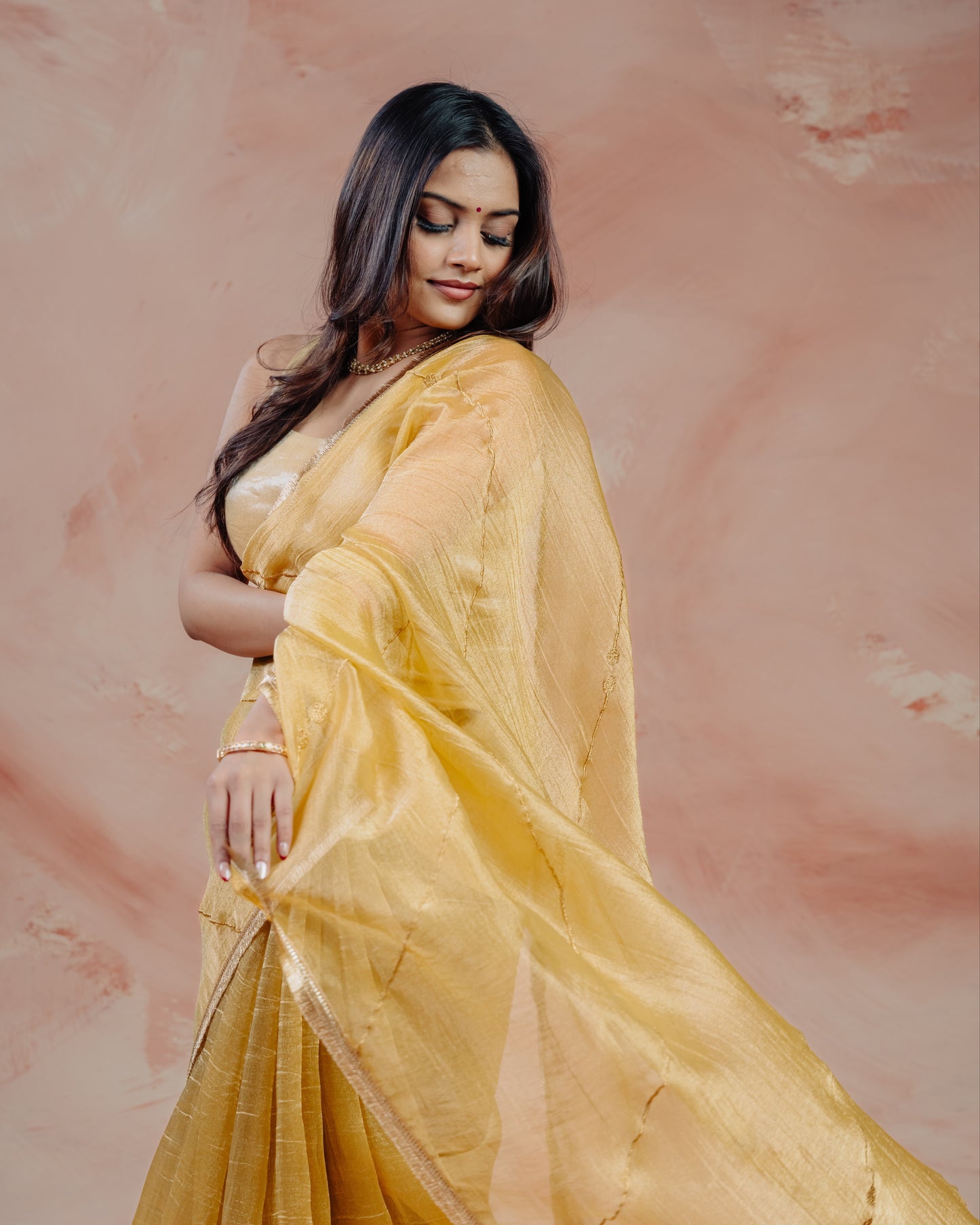 Yellow Crush Tissue Saree