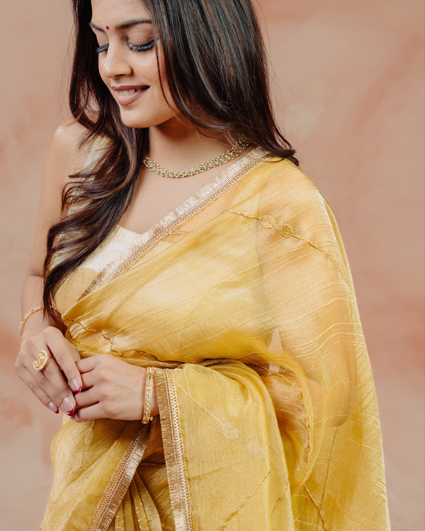 Yellow Crush Tissue Saree