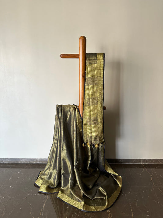 Dark Olive Linen Tissue Saree