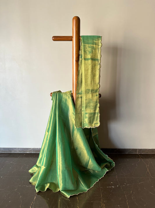 Handloom Tissue Saree with Scallop Border