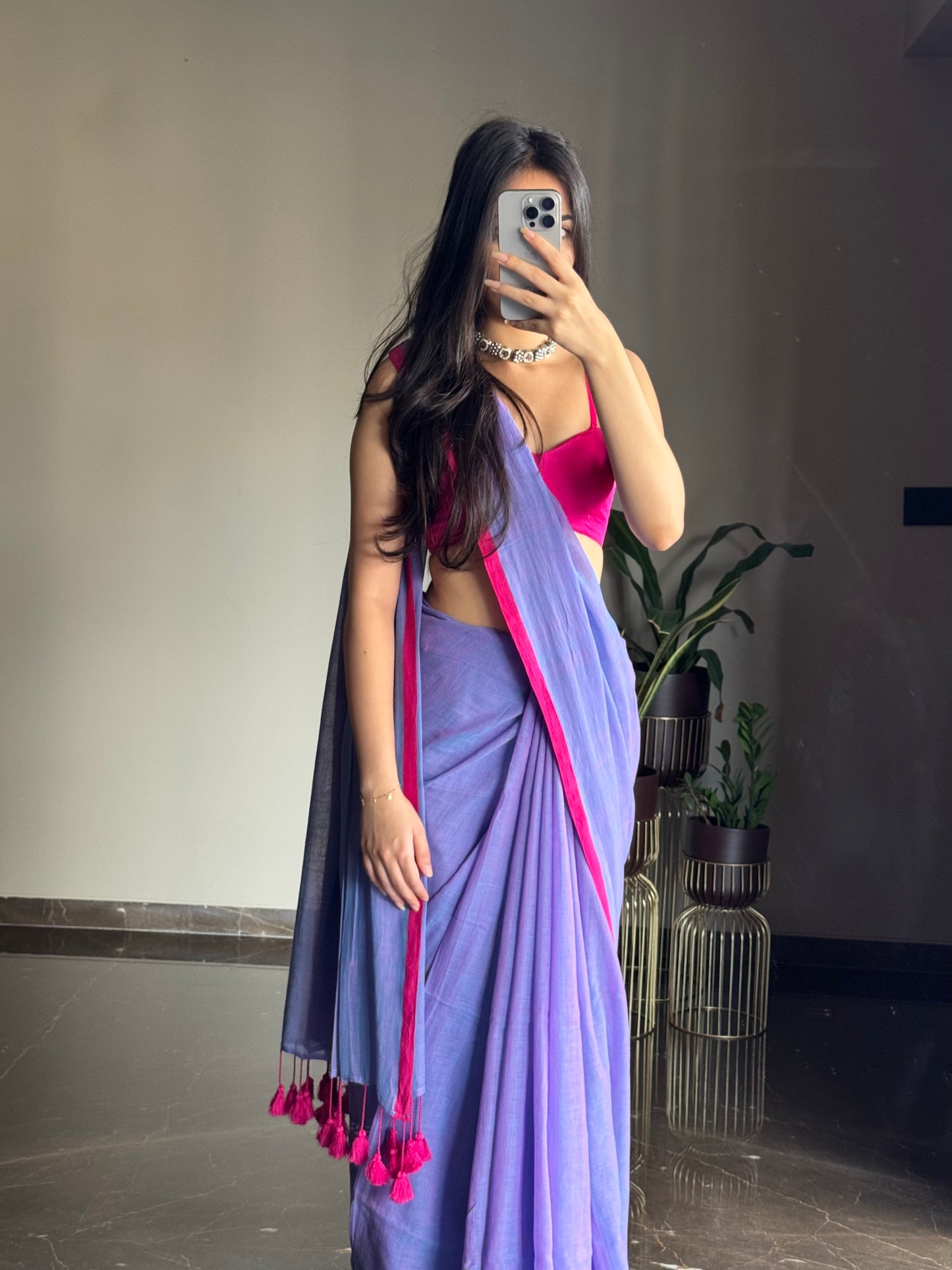 Mul Plain Purple with Pink Tassels