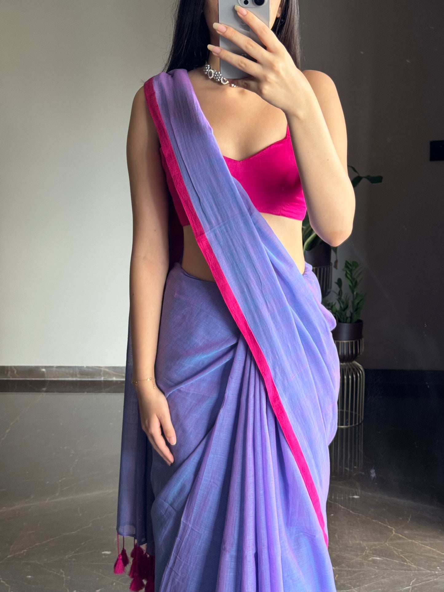 Mul Plain Purple with Pink Tassels
